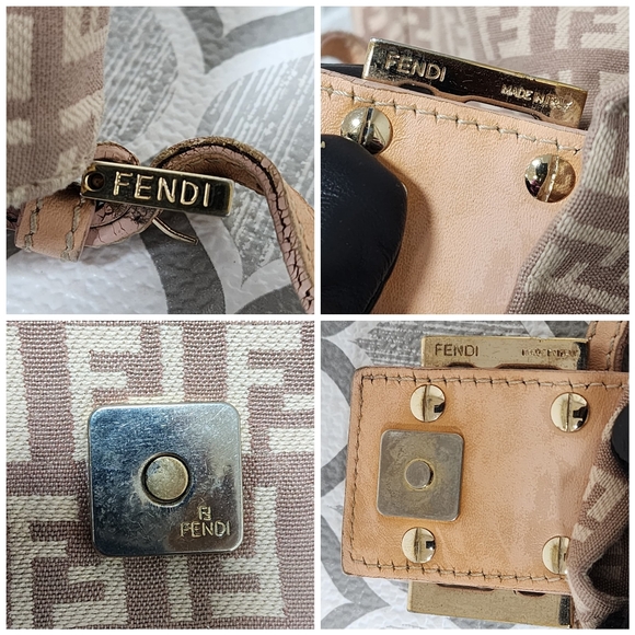 Fendi Vintage Zucchino Canvas Mini Baguette Shoulder Bag Beige/Pink - Picture 11 of 15